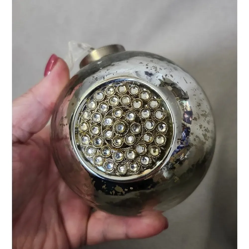Vintage Large Pottery Barn Mercury Blown Glass Christmas Ornament Silver